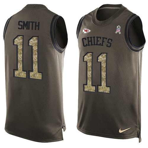 Men's Limited Alex Smith Nike Jersey Green - #11 Salute to Service Tank Top NFL Kansas City Chiefs